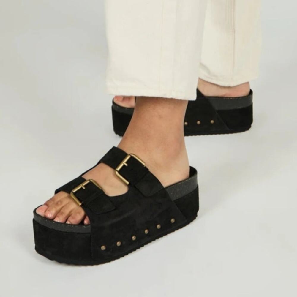 Intentionally Blank Cooper-2 Suede Platform sandals double buckle strap goth emo